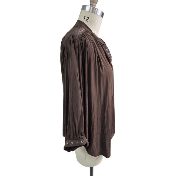 Chicos Flowy Blouse Chocolate Brown Sz 16/18 XL Batwing Sleeves - Picture 3 of 7